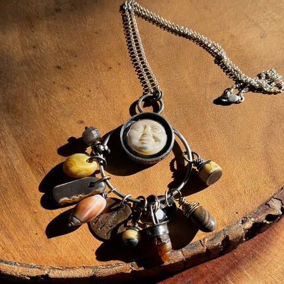 Unique Sterling Silver Charm Talisman Necklace with Fossil...